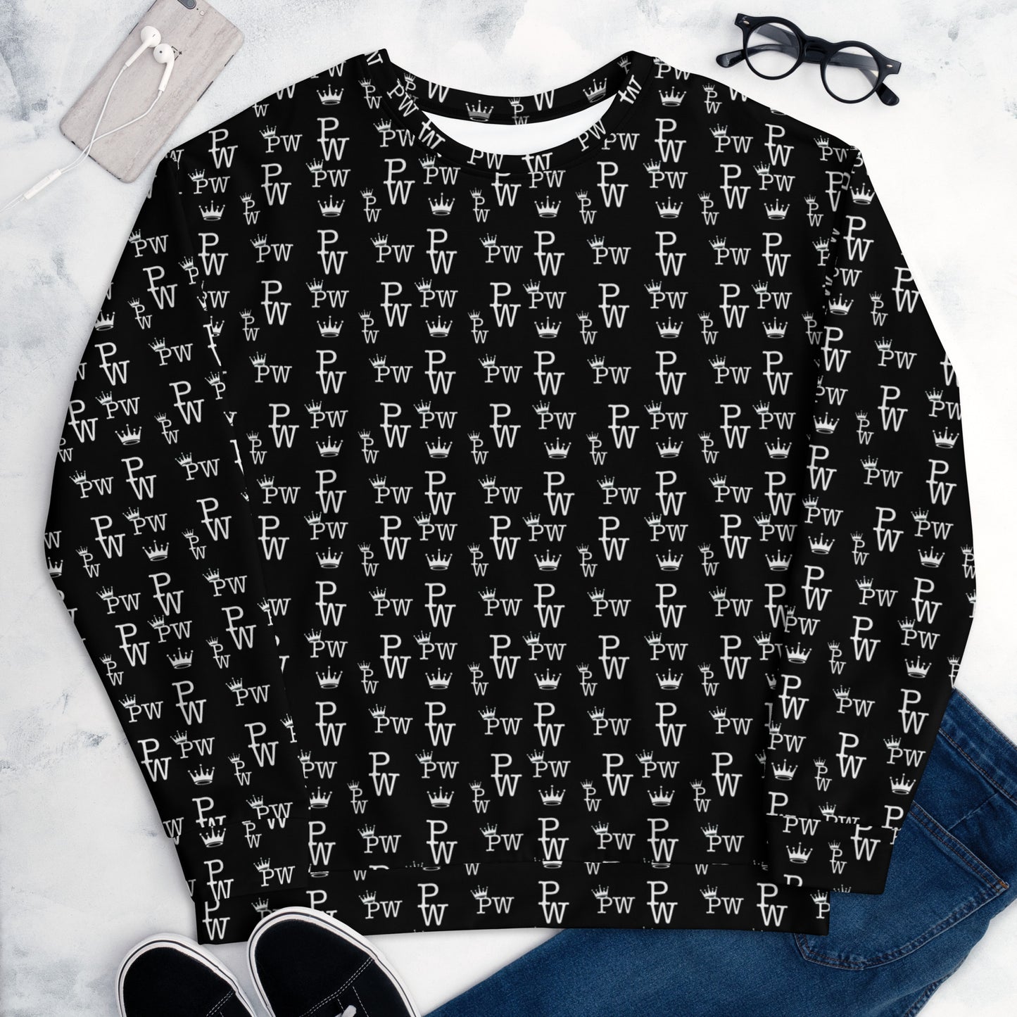 Black All-over Print Sweatshirt